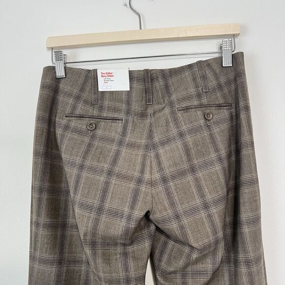 Express Editor Flare Leg Trouser Low Rise Sexy Waist Plaid NEW Size 4 Tan Brown - Picture 9 of 11